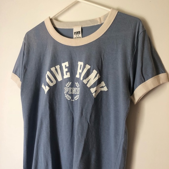 PINK Victoria's Secret Tops - Victoria Secret PINK Baby Blue Ringer Style Tee